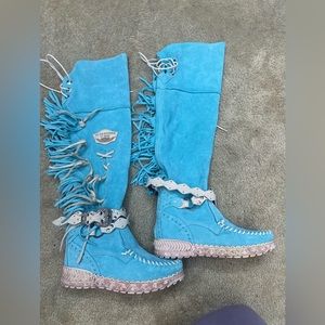 El Vaquero Delilah Silverstone Marine Wedge Boots NEW EU37 US7